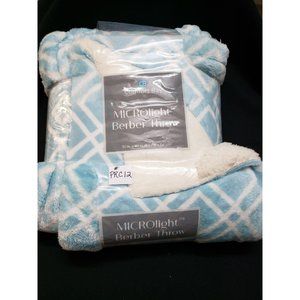 Microlight BERBER THROW blanket blue & white